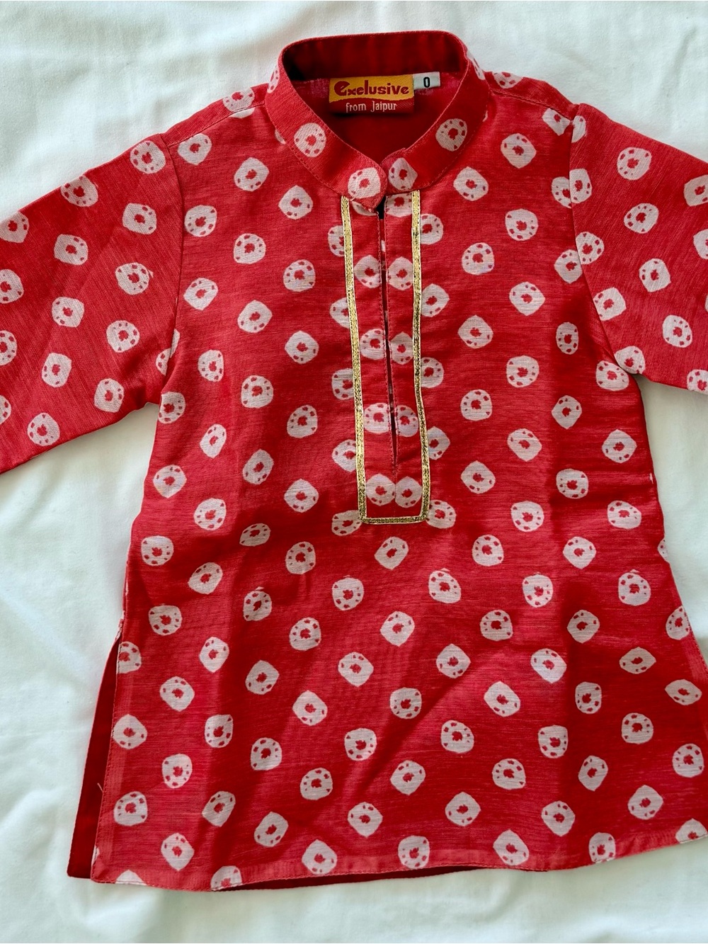 Red Kids Pajama Top with White Dot Pattern